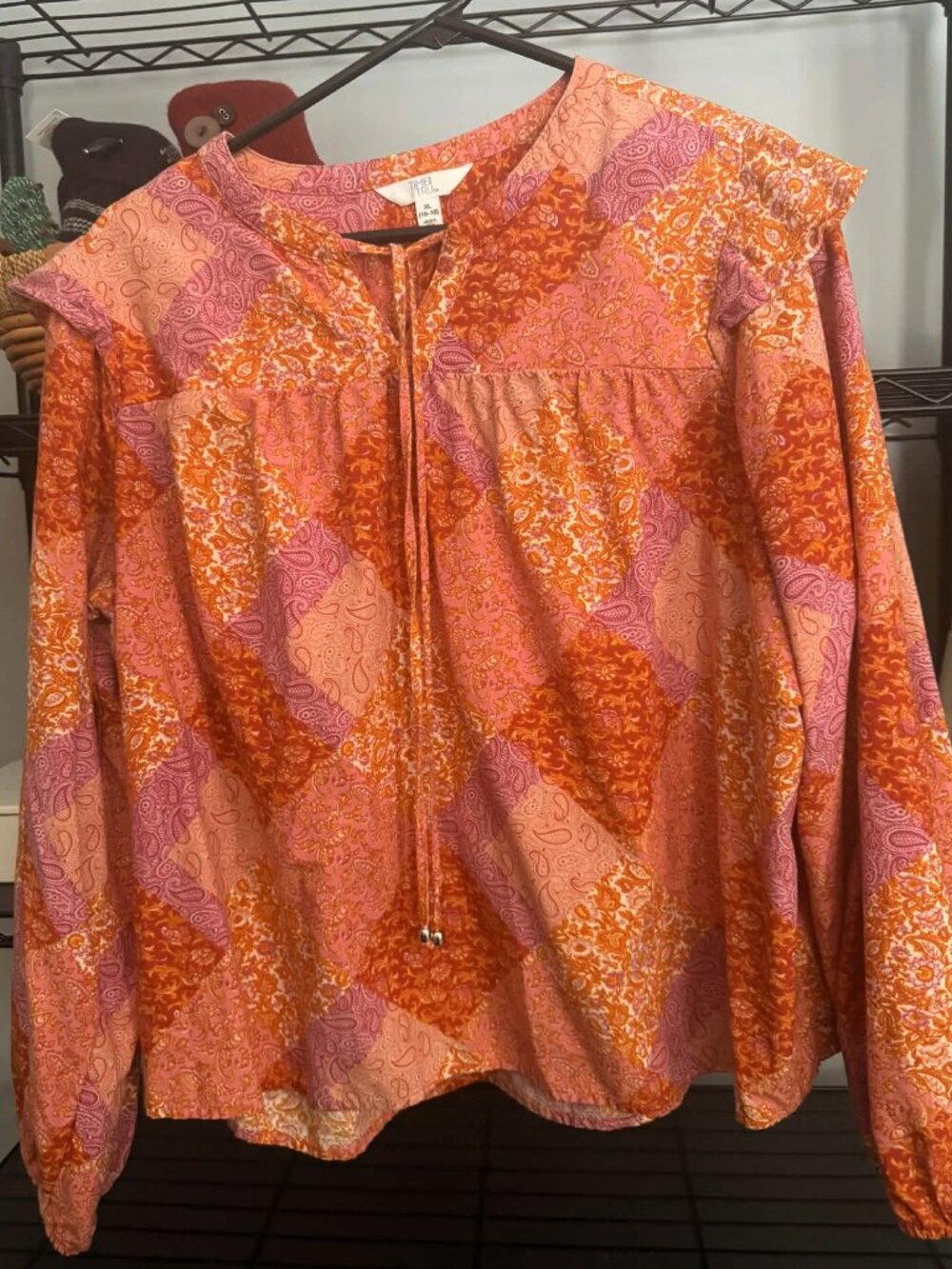 Time & Tru Women’s XL Patchwork Paisley Long Sleeve Blouse